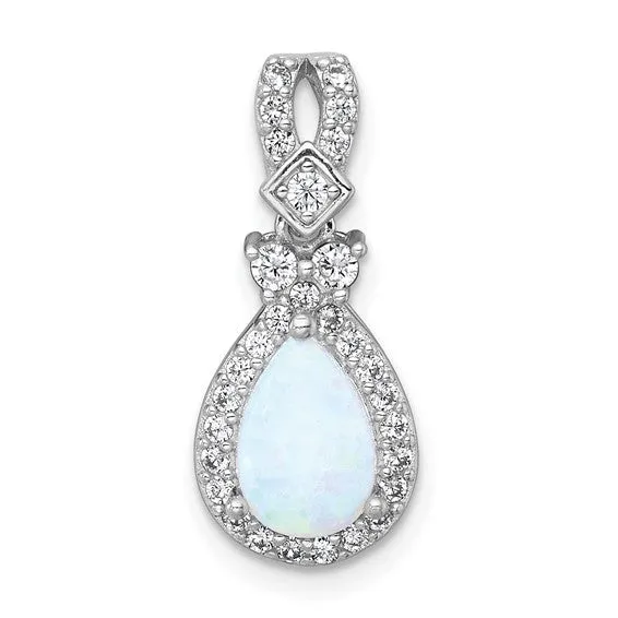 Sterling Silver Opal and CZ Teardrop Chain Slide Pendant