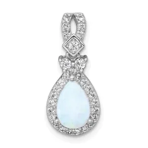 Sterling Silver Opal and CZ Teardrop Chain Slide Pendant
