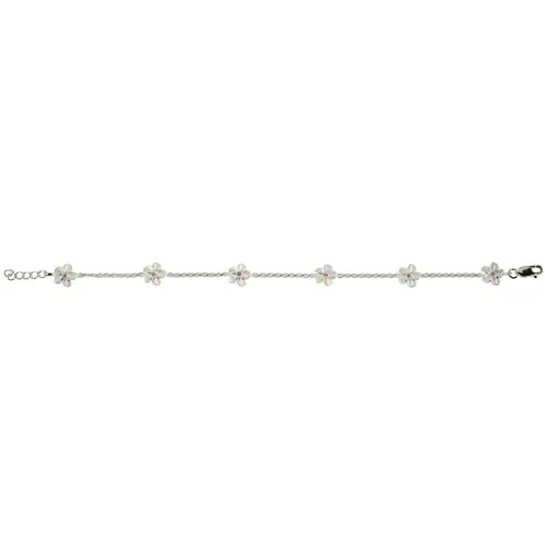 Sterling Silver Rope Chain Plumeria with Pink CZ Links Bracelet