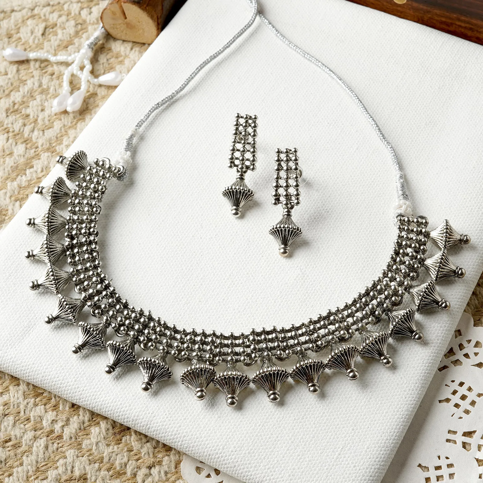 Teejh Bhonsle Silver Oxidised Necklace Set
