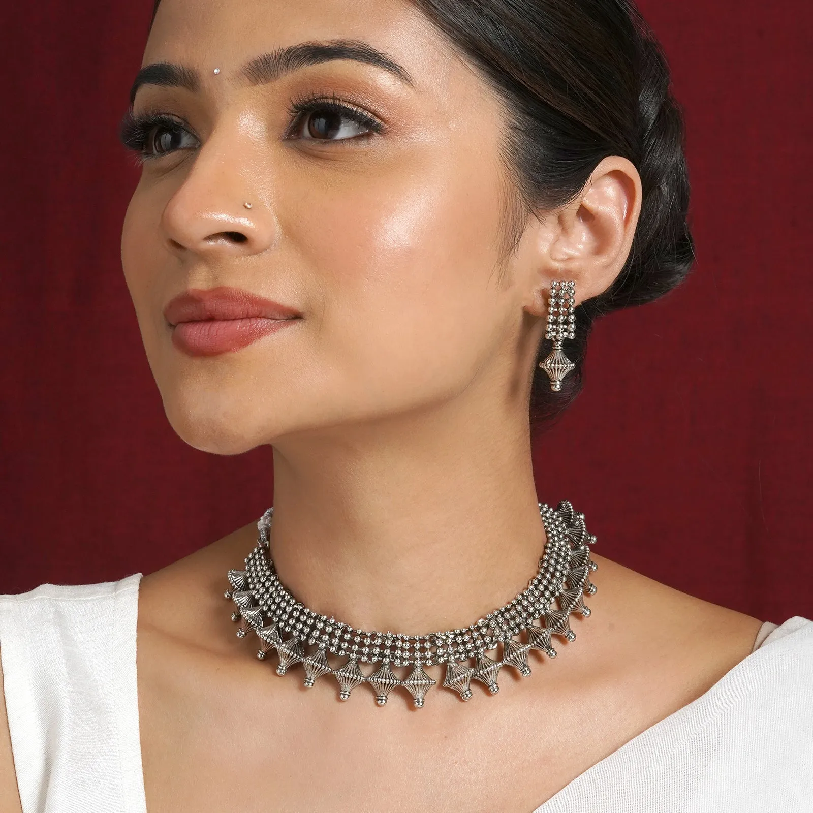 Teejh Bhonsle Silver Oxidised Necklace Set