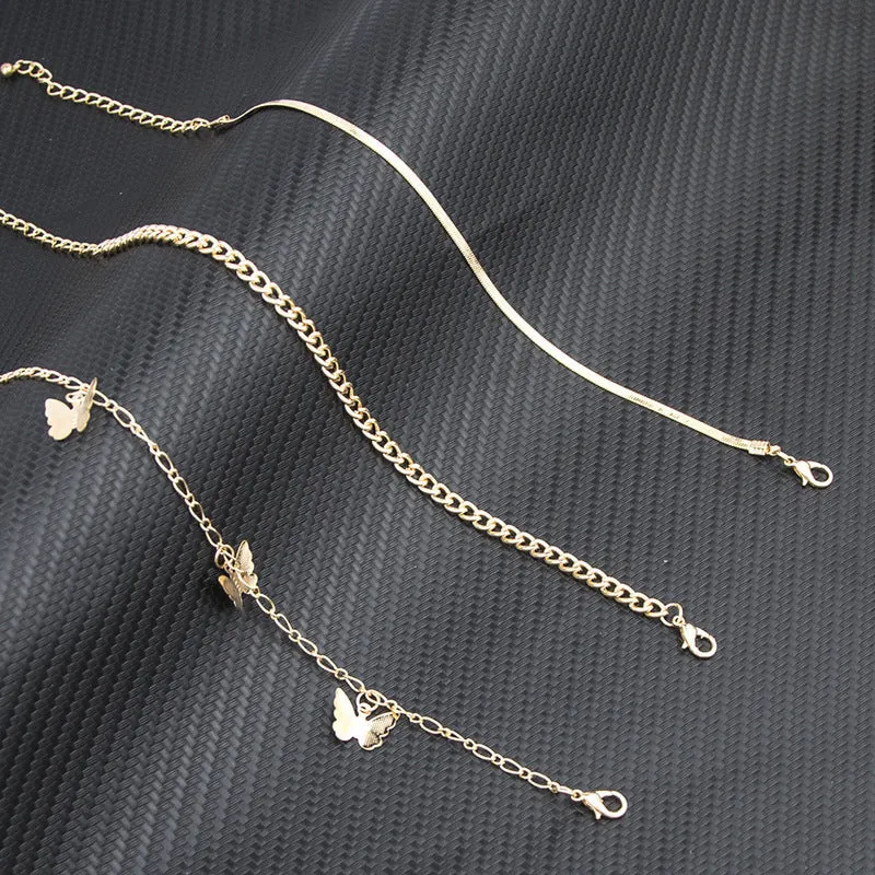 Three-Layer Chain Butterfly Pendant Anklet Set