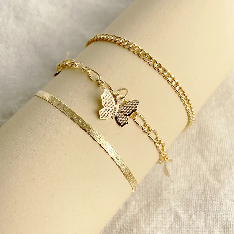 Three-Layer Chain Butterfly Pendant Anklet Set