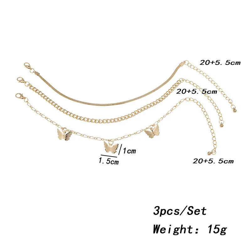 Three-Layer Chain Butterfly Pendant Anklet Set