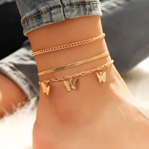 Three-Layer Chain Butterfly Pendant Anklet Set