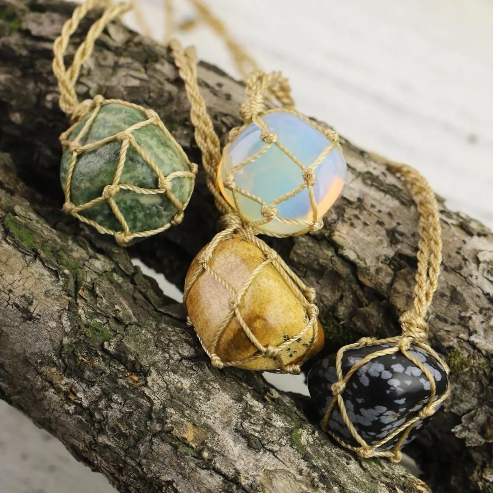 Tumbled Stone Macrame Necklace