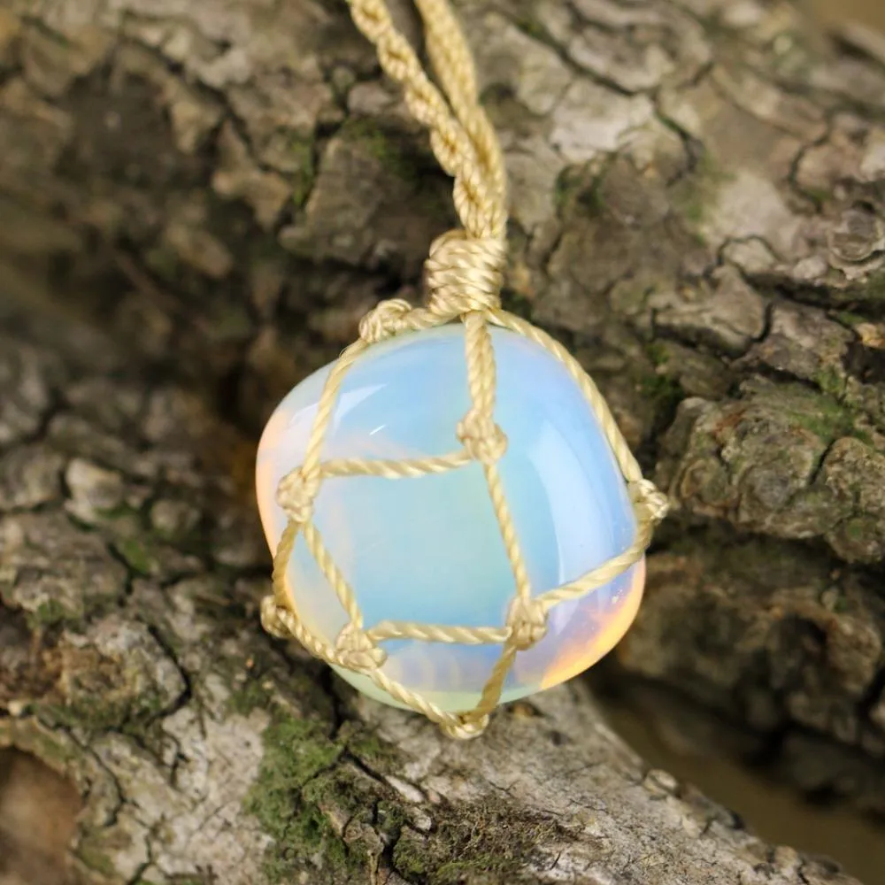 Tumbled Stone Macrame Necklace