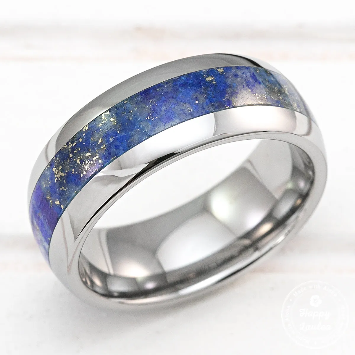Tungsten Carbide Dome Shape Ring with Lapis Lazuli Inlay - 8mm, Comfort Fitment