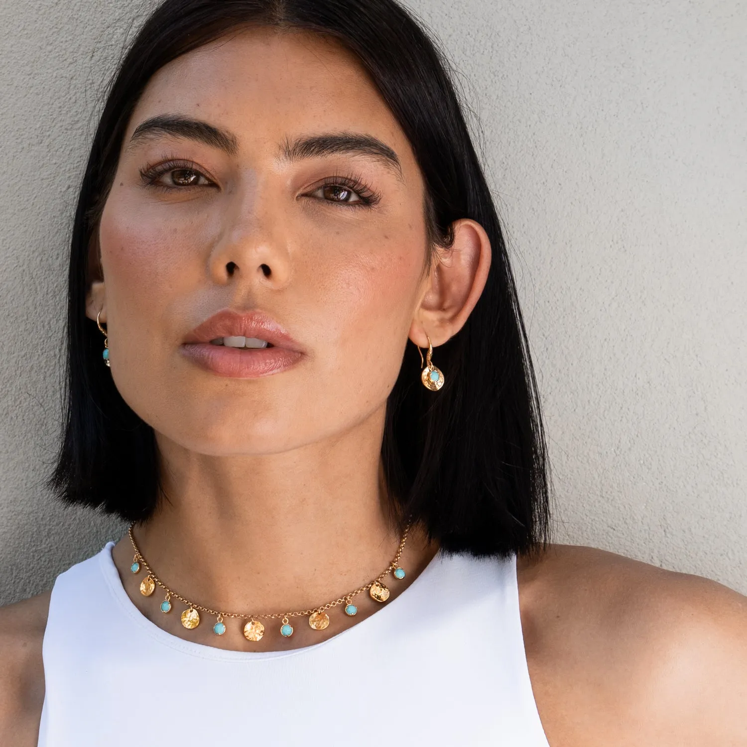 Turquoise & Hammered Disc Collar Necklace
