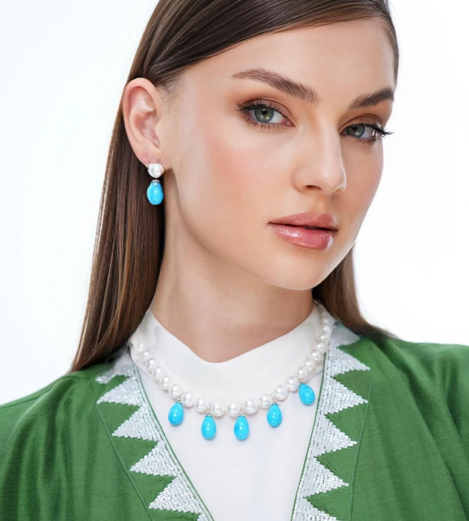 Turquoise Drops Perlée Necklace