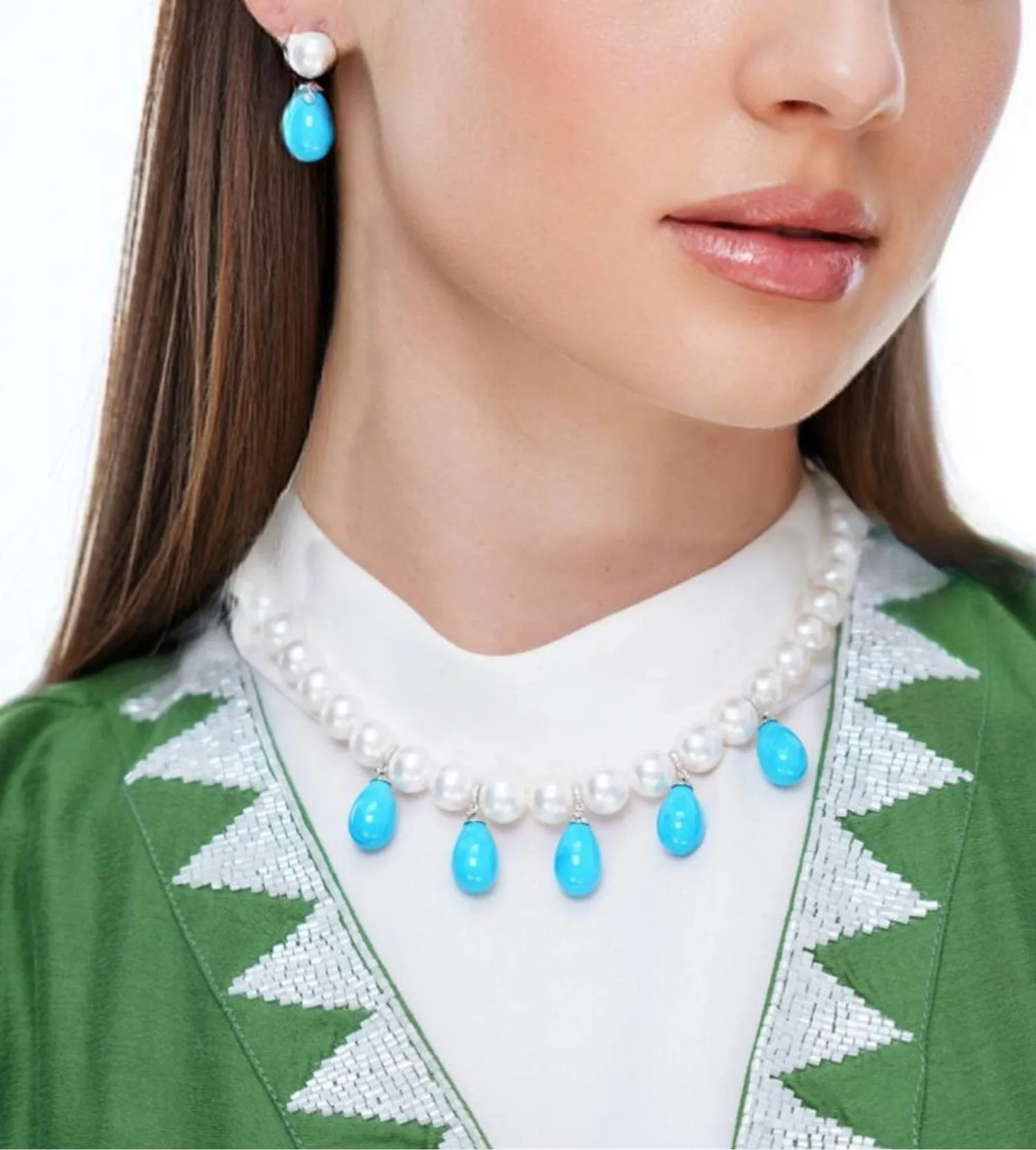 Turquoise Drops Perlée Necklace