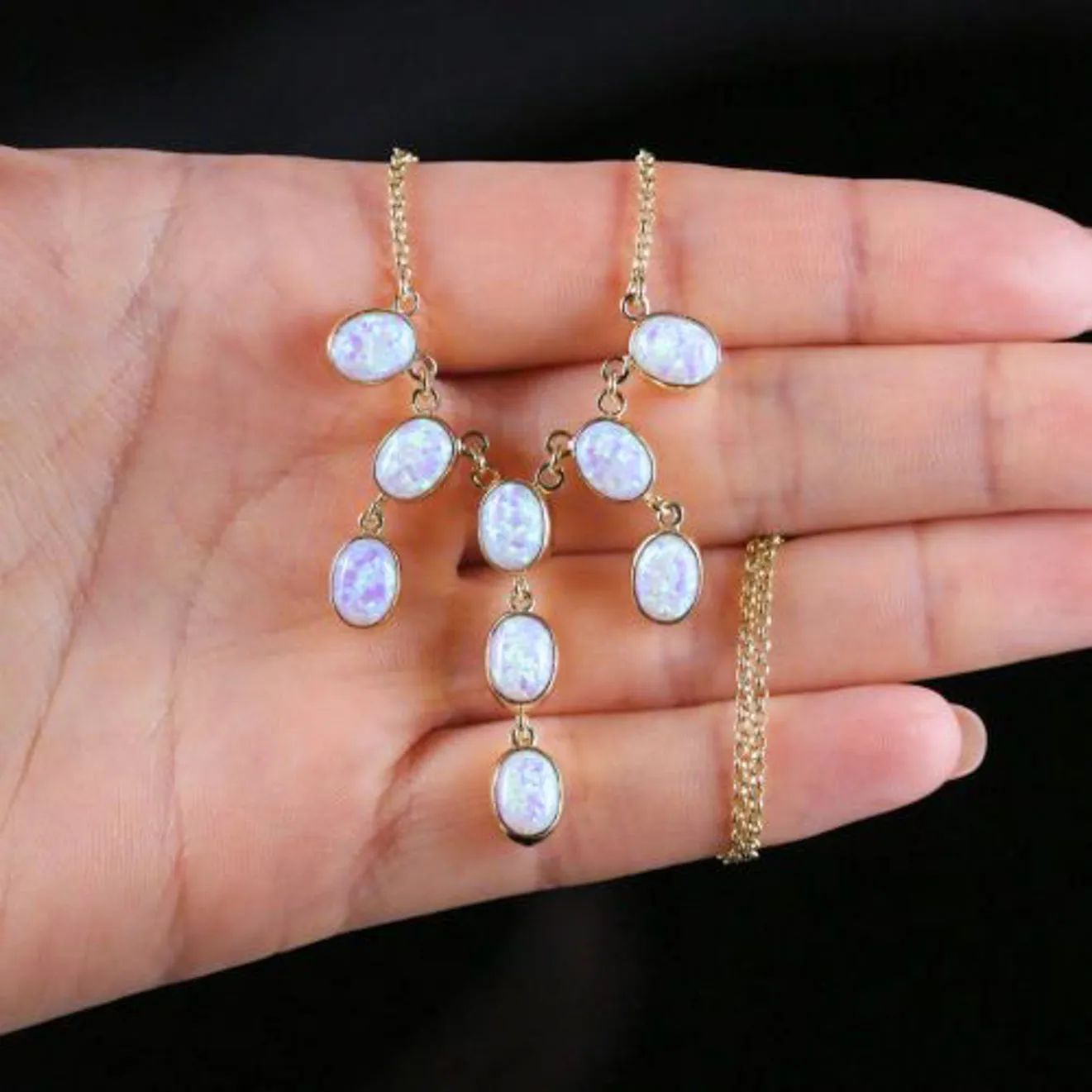 Victorian Style Opal Necklace 9ct Rose Gold