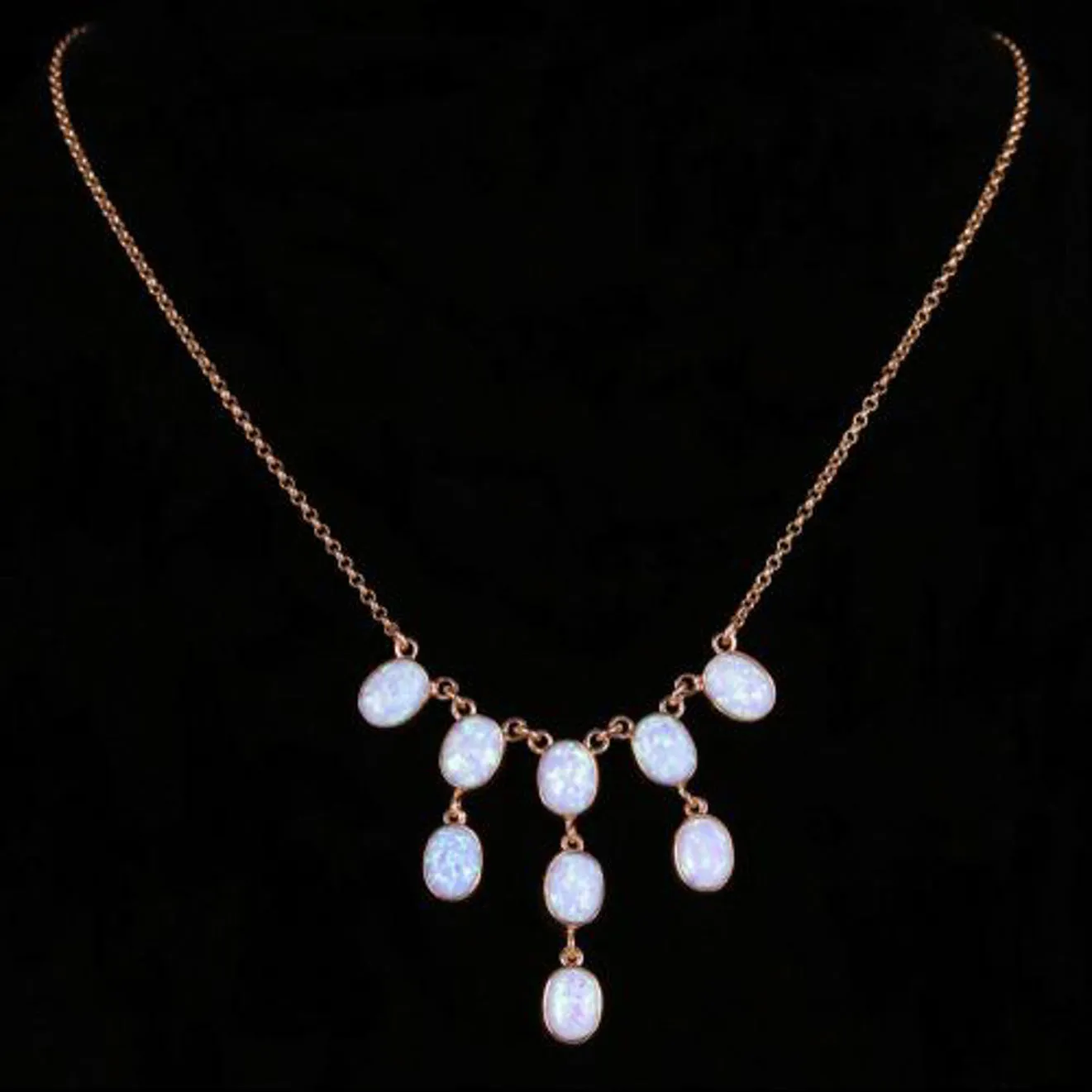 Victorian Style Opal Necklace 9ct Rose Gold