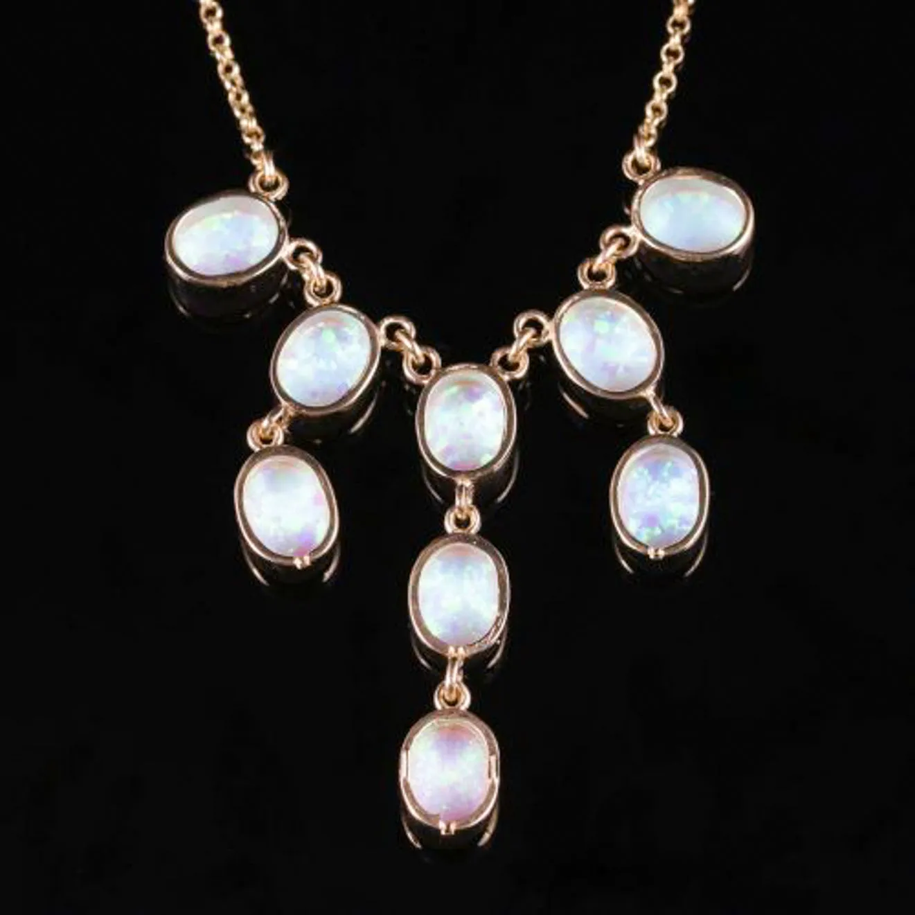 Victorian Style Opal Necklace 9ct Rose Gold