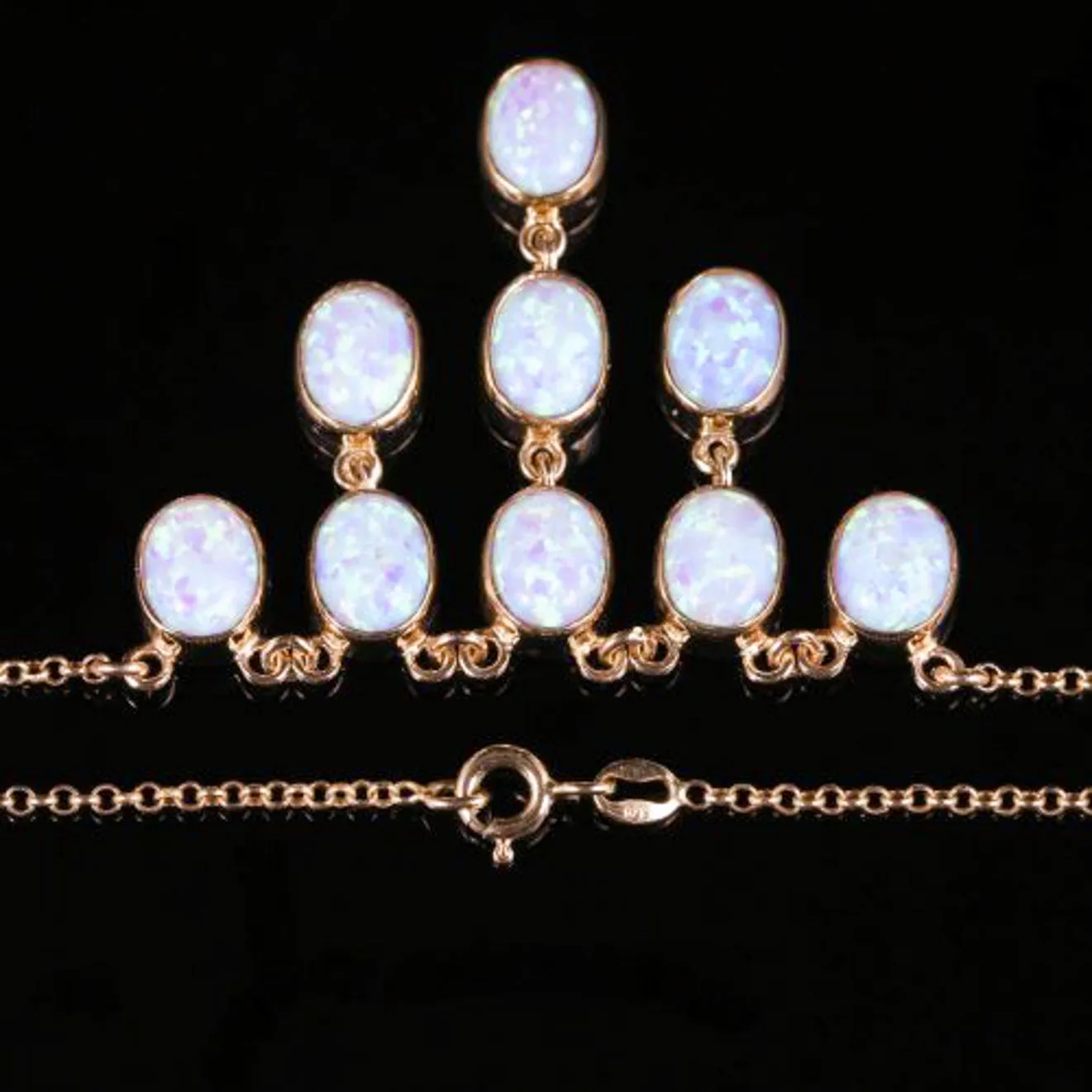 Victorian Style Opal Necklace 9ct Rose Gold