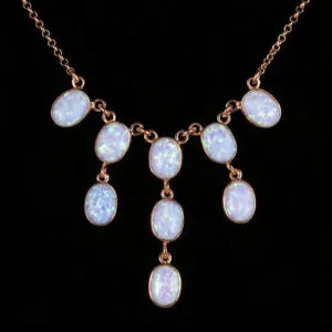 Victorian Style Opal Necklace 9ct Rose Gold