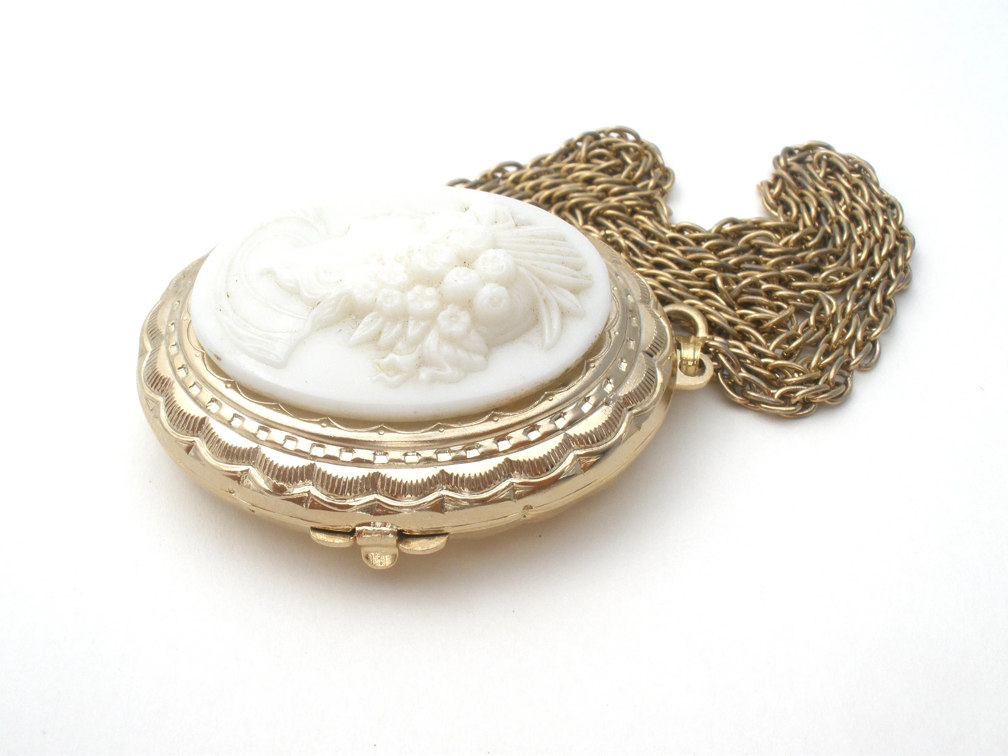 Victorian Style White Glass Cameo Locket Necklace