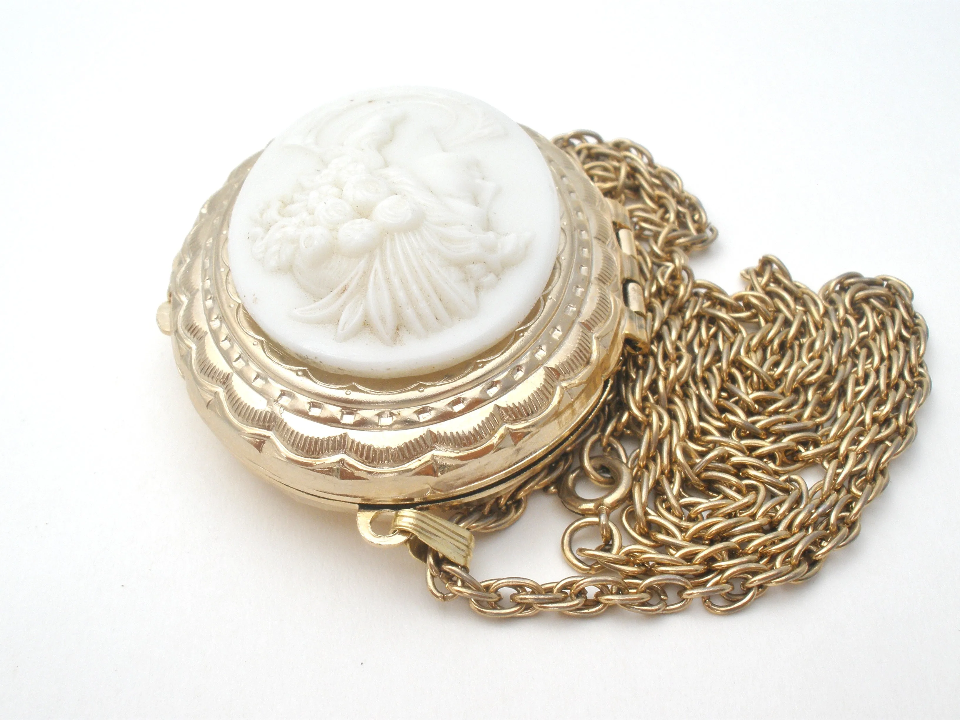 Victorian Style White Glass Cameo Locket Necklace