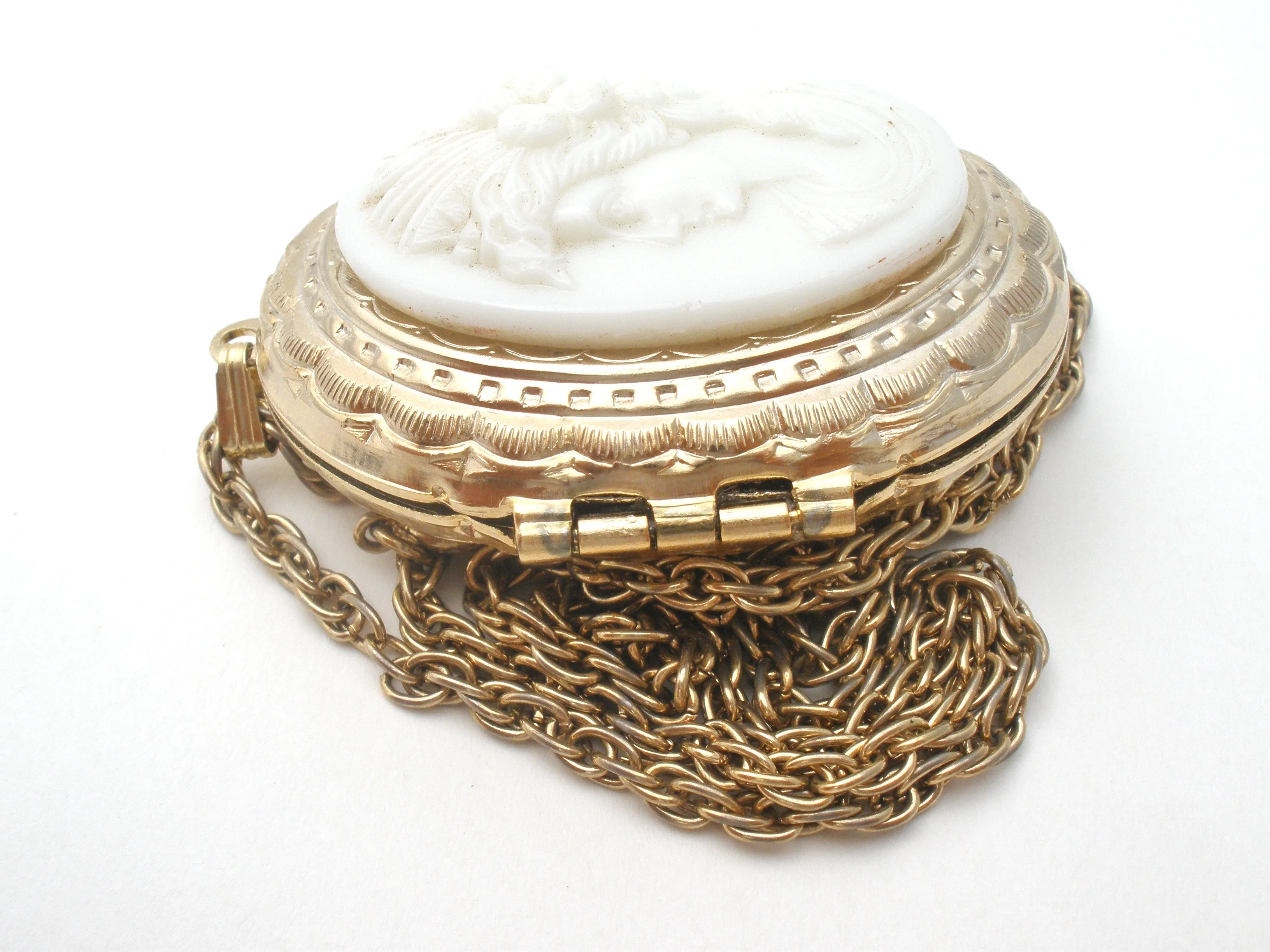 Victorian Style White Glass Cameo Locket Necklace