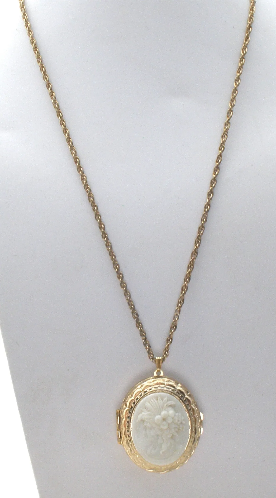 Victorian Style White Glass Cameo Locket Necklace