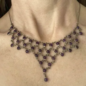 Vintage 925 Sterling Silver Amethyst Waterfall Bib Necklace