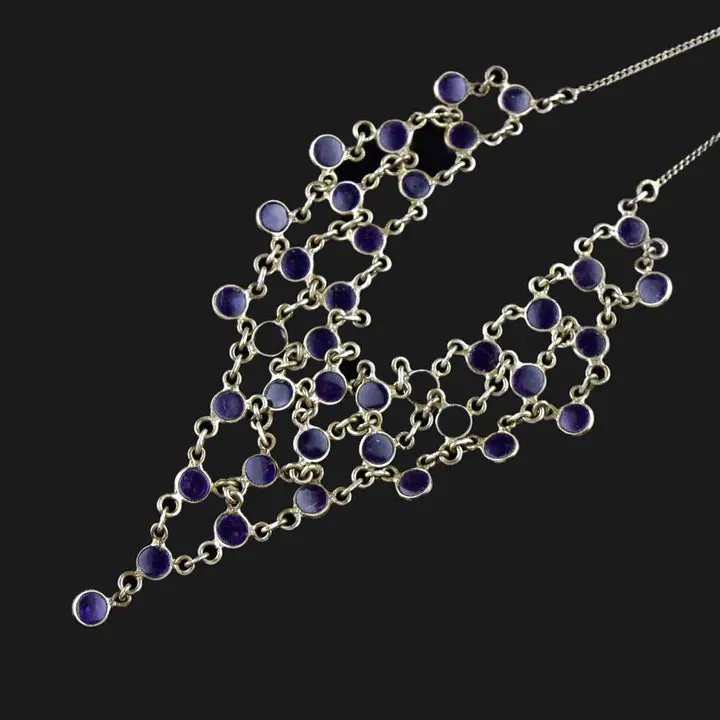 Vintage 925 Sterling Silver Amethyst Waterfall Bib Necklace