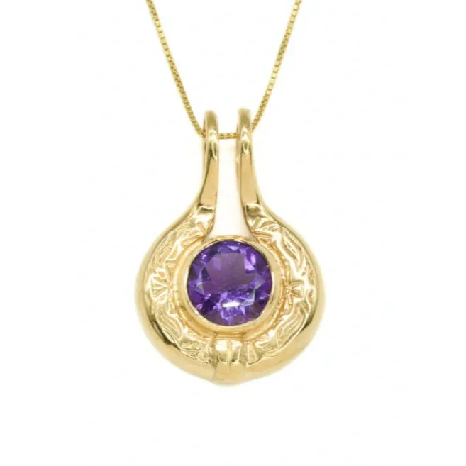 Vintage Amethyst Pendant - Natural Amethyst Necklace, Gold Amethyst Pendant