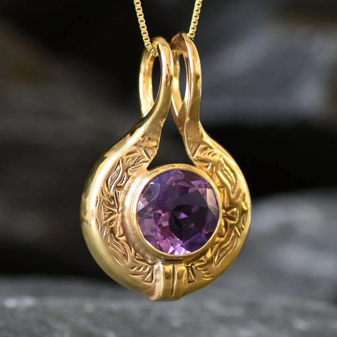 Vintage Amethyst Pendant - Natural Amethyst Necklace, Gold Amethyst Pendant