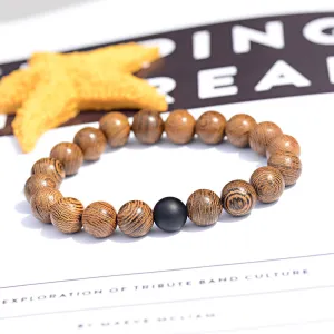 Vintage Ethnic Style 10mm Wooden Bead Volcanic Rock Elastic String Braided Bracelet