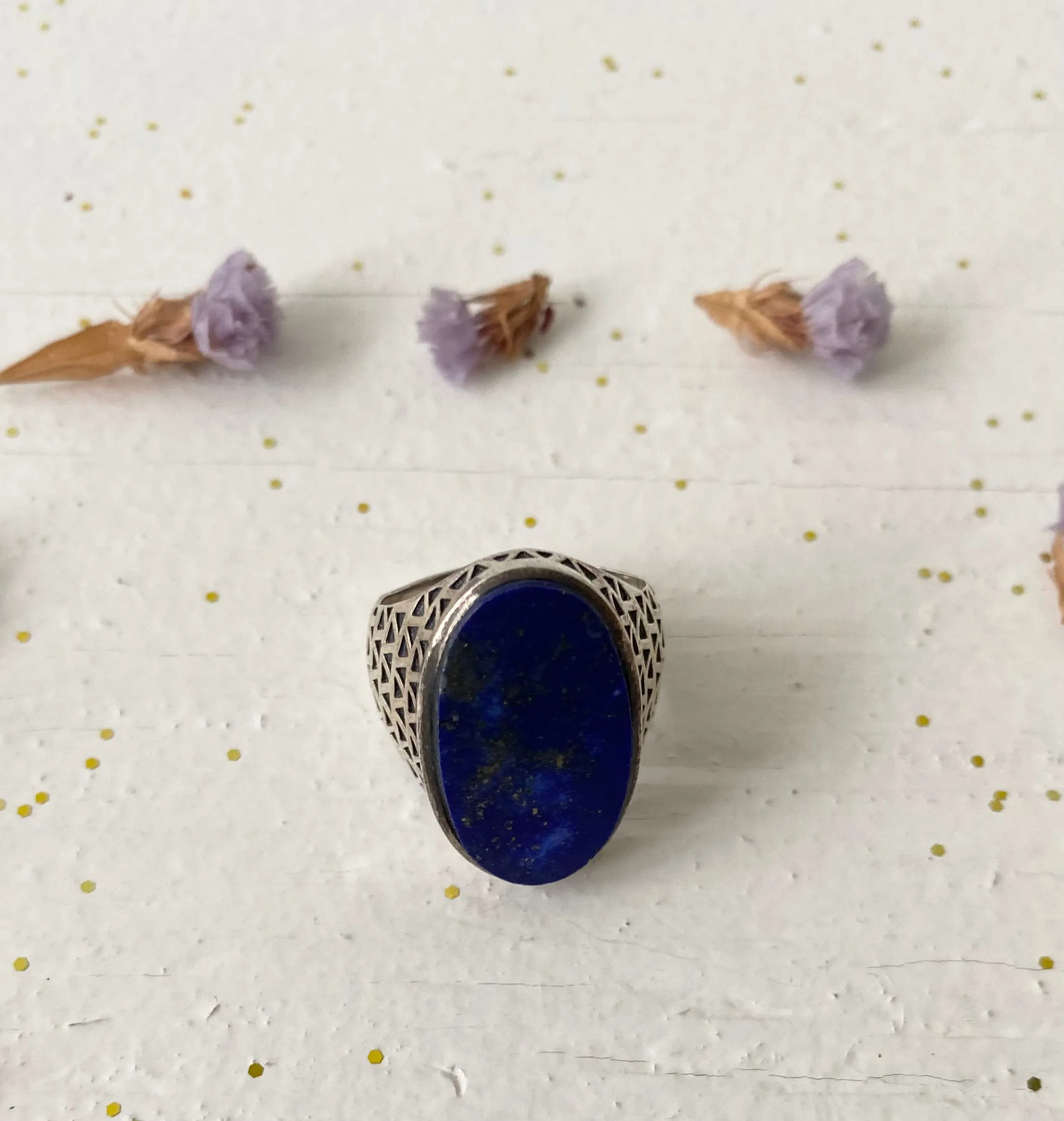 Vintage Lapis Lazuli Big Gemstone Ring