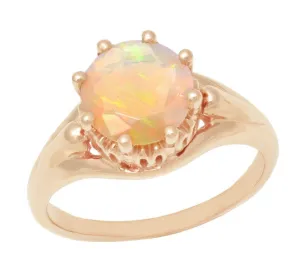 Vintage Style Regal Crown Opal Engagement Ring in 14 Karat Rose Gold