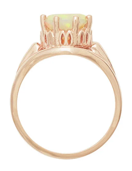 Vintage Style Regal Crown Opal Engagement Ring in 14 Karat Rose Gold