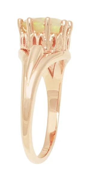 Vintage Style Regal Crown Opal Engagement Ring in 14 Karat Rose Gold