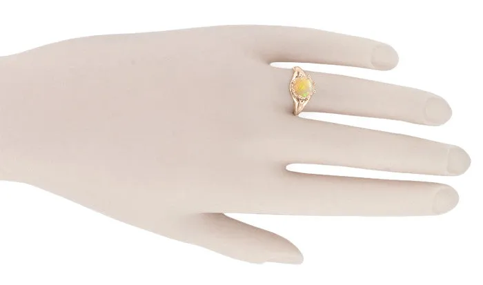 Vintage Style Regal Crown Opal Engagement Ring in 14 Karat Rose Gold