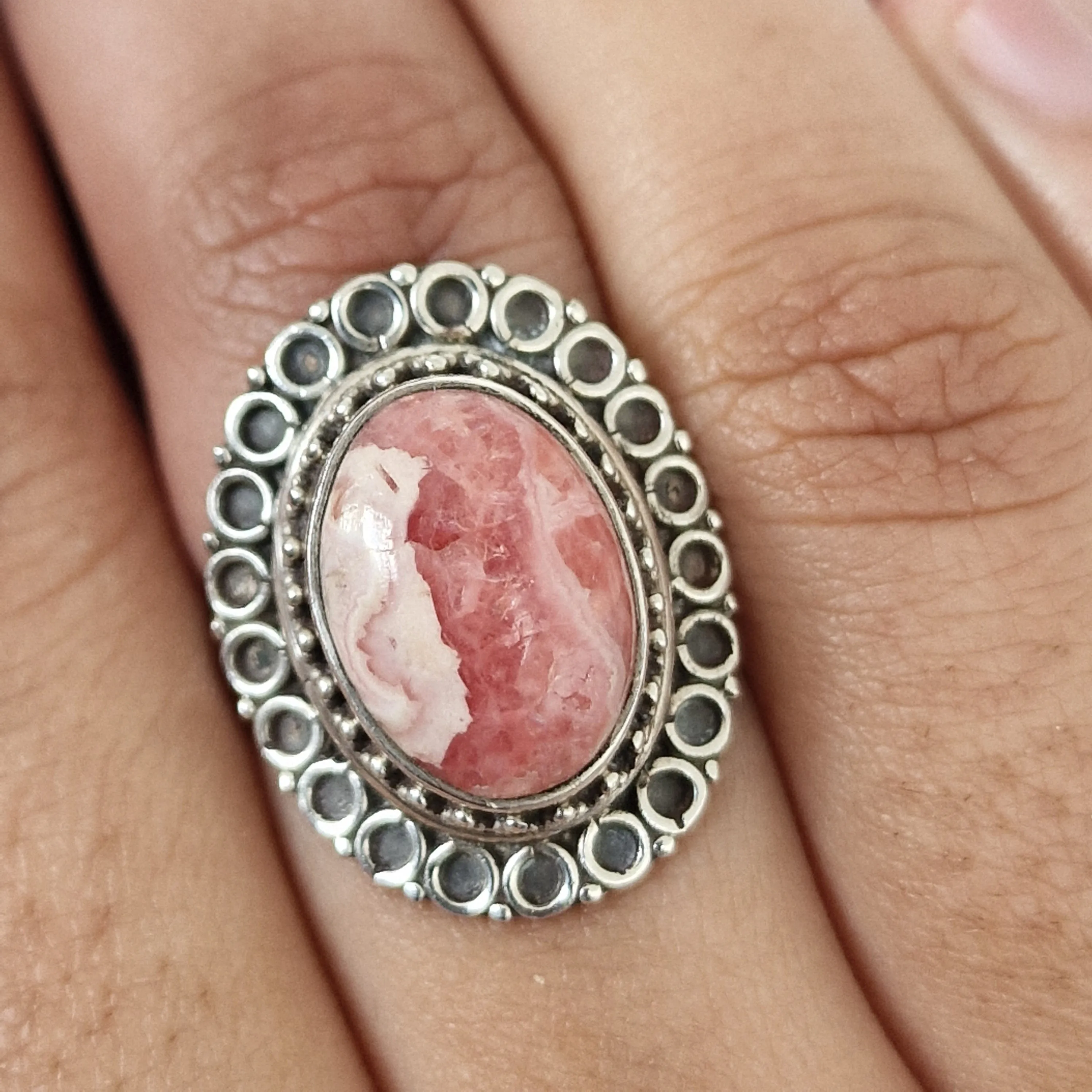 Vintage Style Rhodochrosite Handmade Silver Sterling 925 Ring