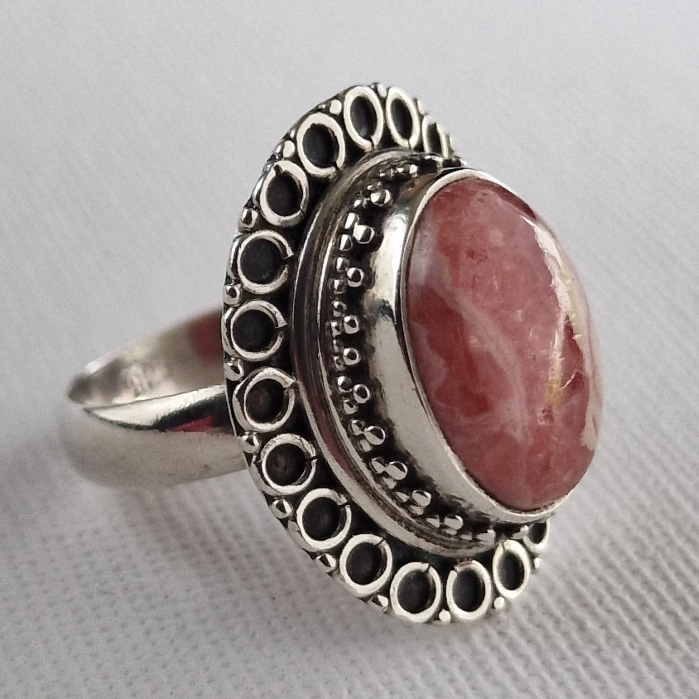 Vintage Style Rhodochrosite Handmade Silver Sterling 925 Ring