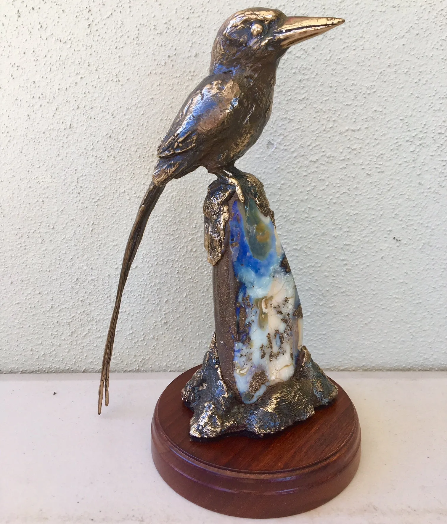 Violet Boulder Opal with Bronze Buff Breasted Kingfisher