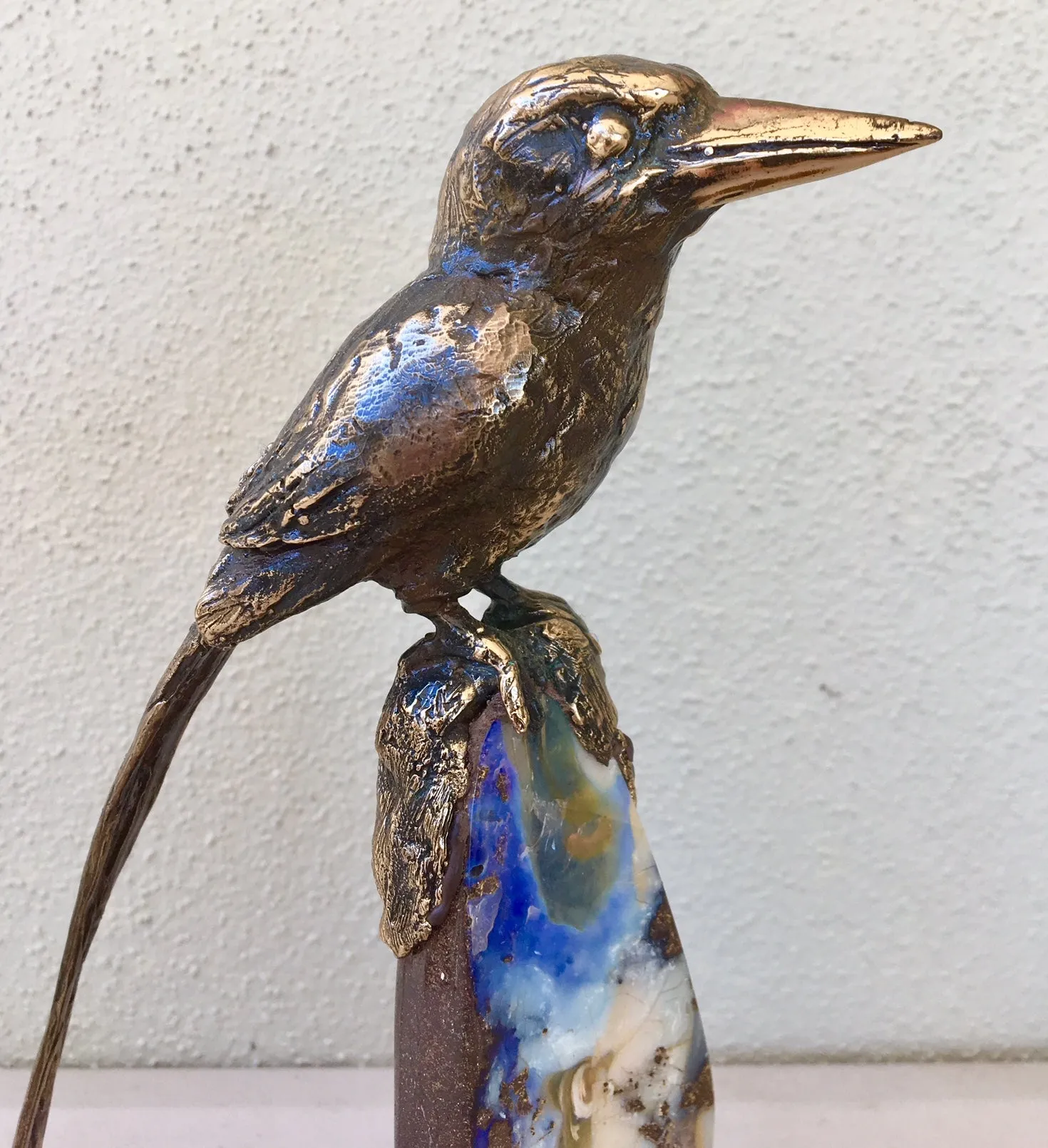 Violet Boulder Opal with Bronze Buff Breasted Kingfisher