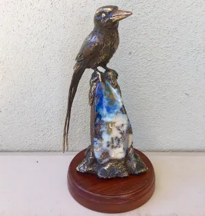 Violet Boulder Opal with Bronze Buff Breasted Kingfisher