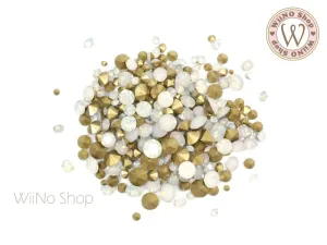 White Opal Round Point Back Crystal Mix Sizes