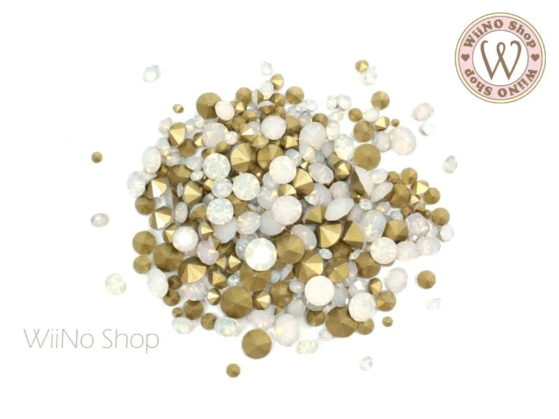 White Opal Round Point Back Crystal Mix Sizes