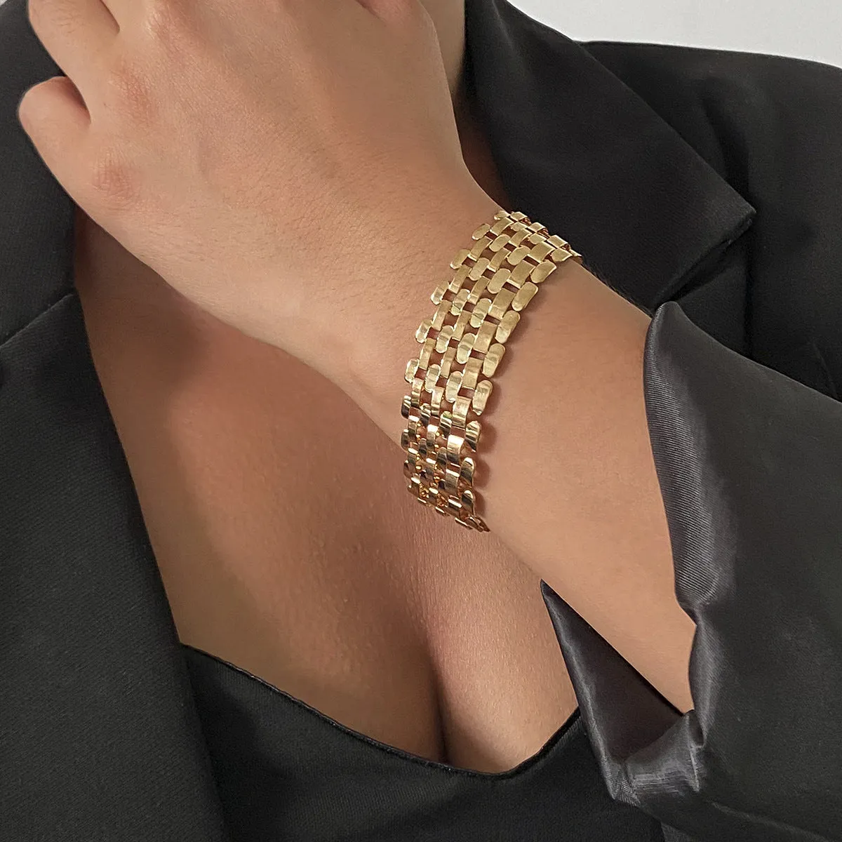 Wide Geometric Cold Wind Bracelet