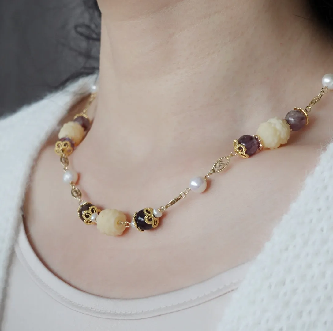 Winter Theme Amethyst Floral Necklace