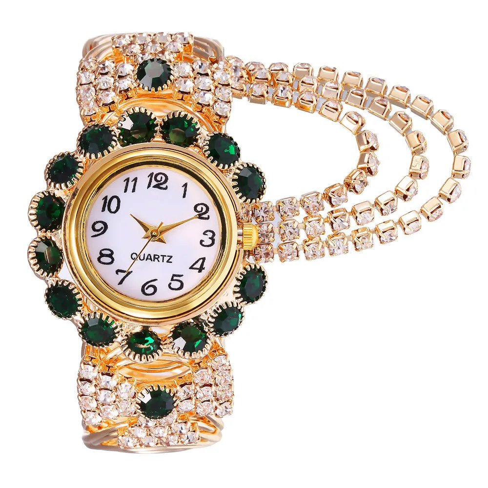 Women's Diamond-Embedded Elegant Quartz Watch Fashionable Alloy Bracelet Watch for Women