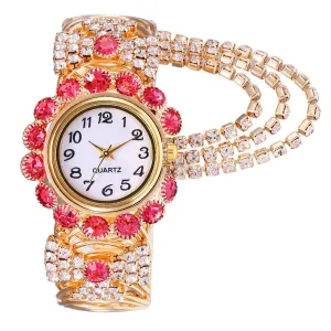 Women's Diamond-Embedded Elegant Quartz Watch Fashionable Alloy Bracelet Watch for Women