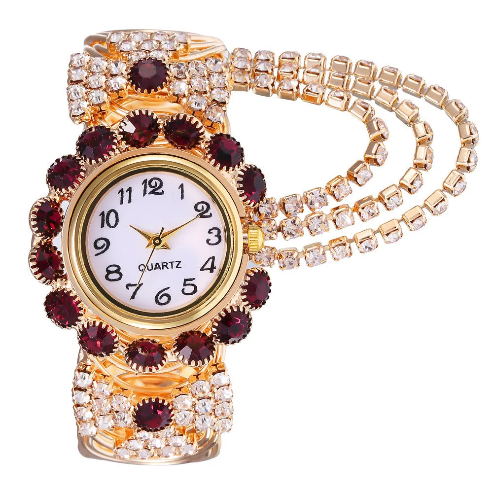 Women's Diamond-Embedded Elegant Quartz Watch Fashionable Alloy Bracelet Watch for Women