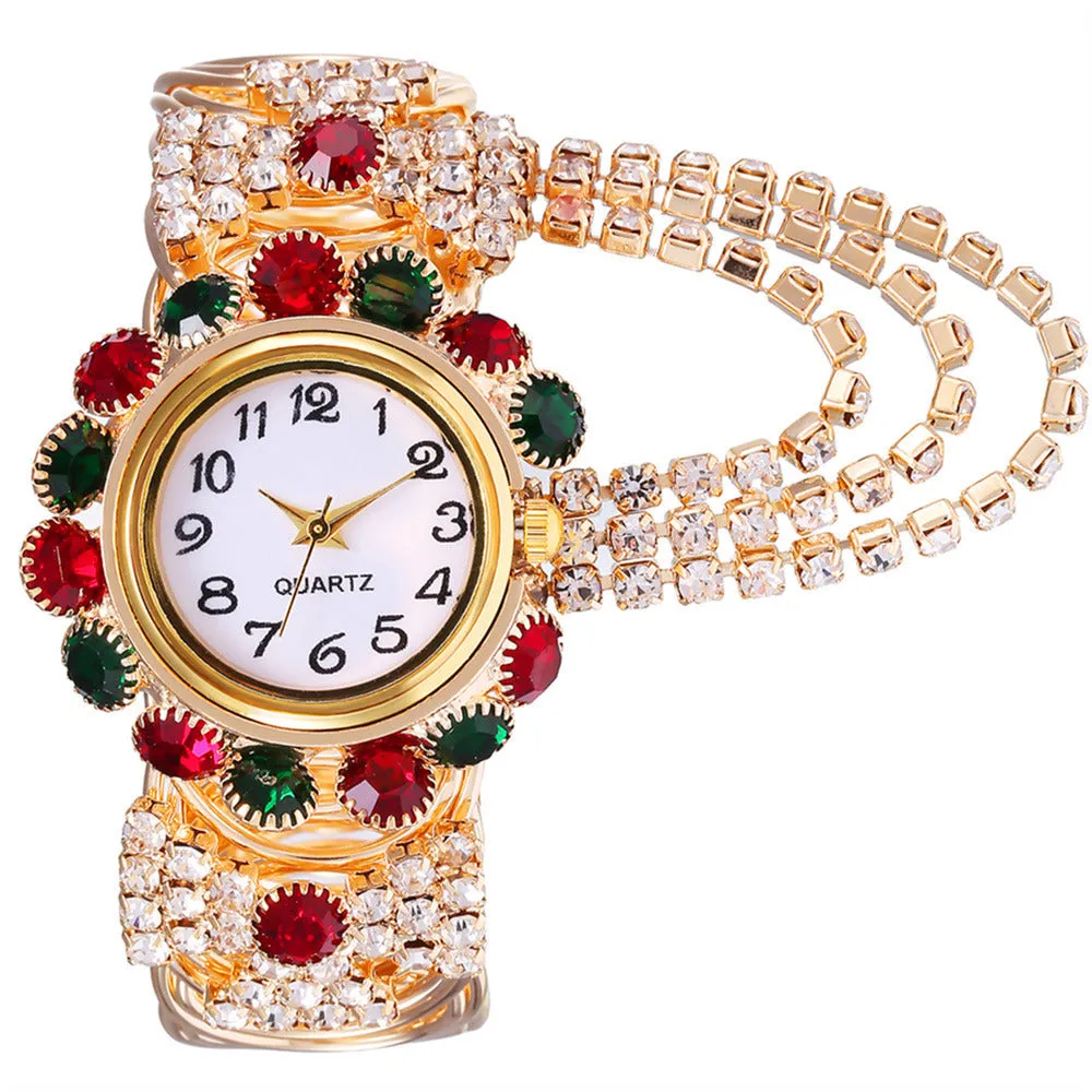Women's Diamond-Embedded Elegant Quartz Watch Fashionable Alloy Bracelet Watch for Women