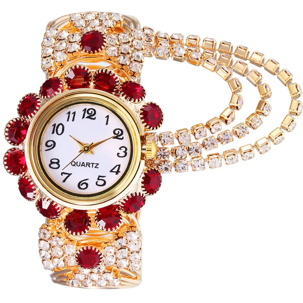 Women's Diamond-Embedded Elegant Quartz Watch Fashionable Alloy Bracelet Watch for Women