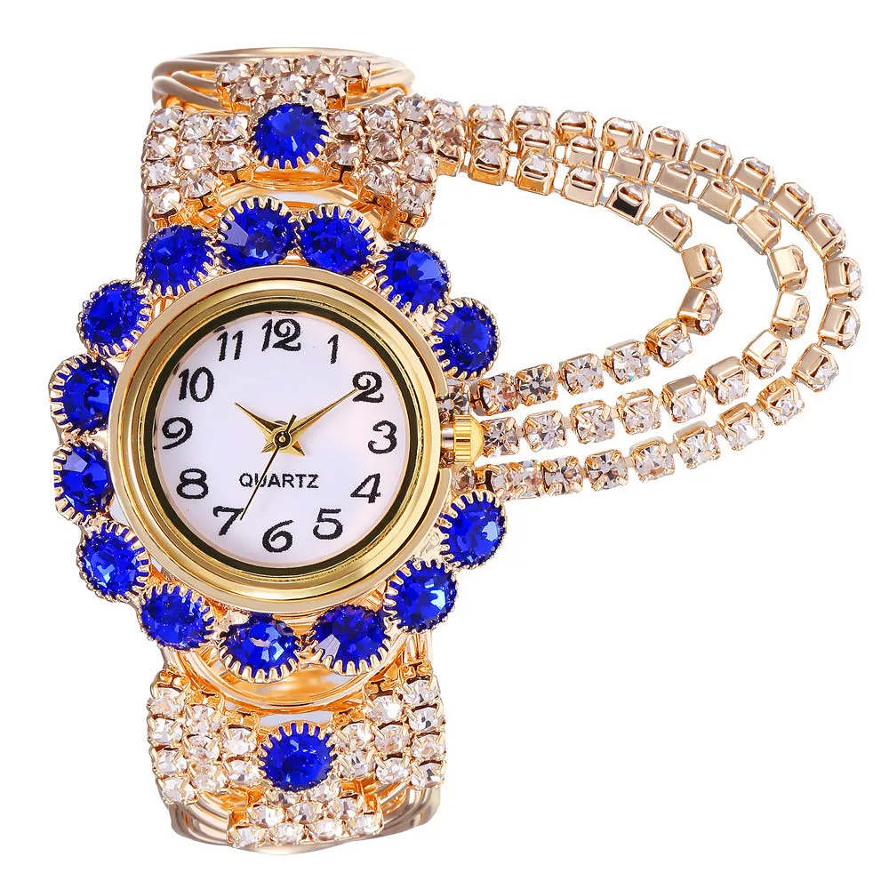 Women's Diamond-Embedded Elegant Quartz Watch Fashionable Alloy Bracelet Watch for Women