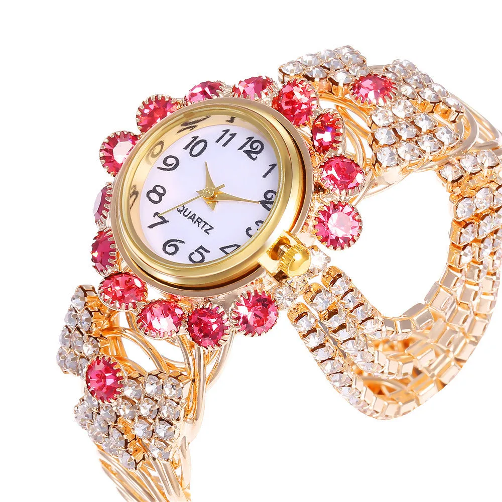 Women's Diamond-Embedded Elegant Quartz Watch Fashionable Alloy Bracelet Watch for Women